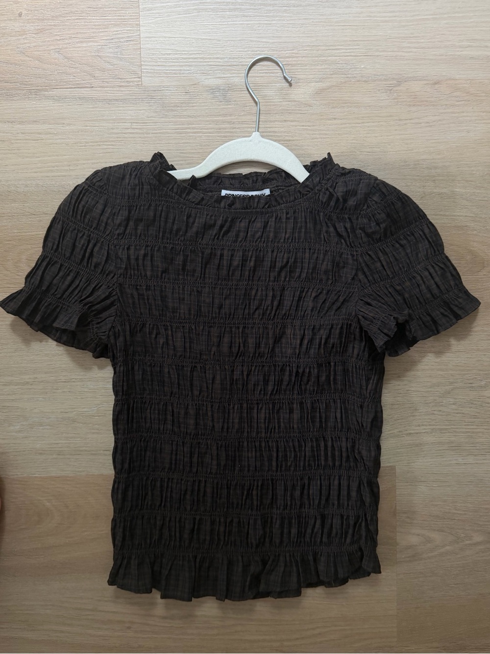 Princess Polly Chocolate Brown Smocked Short Sleeve Top